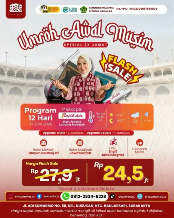 Poster Jadwal Umroh Flash Sale — Fullboard Hotel Dekat Masjid